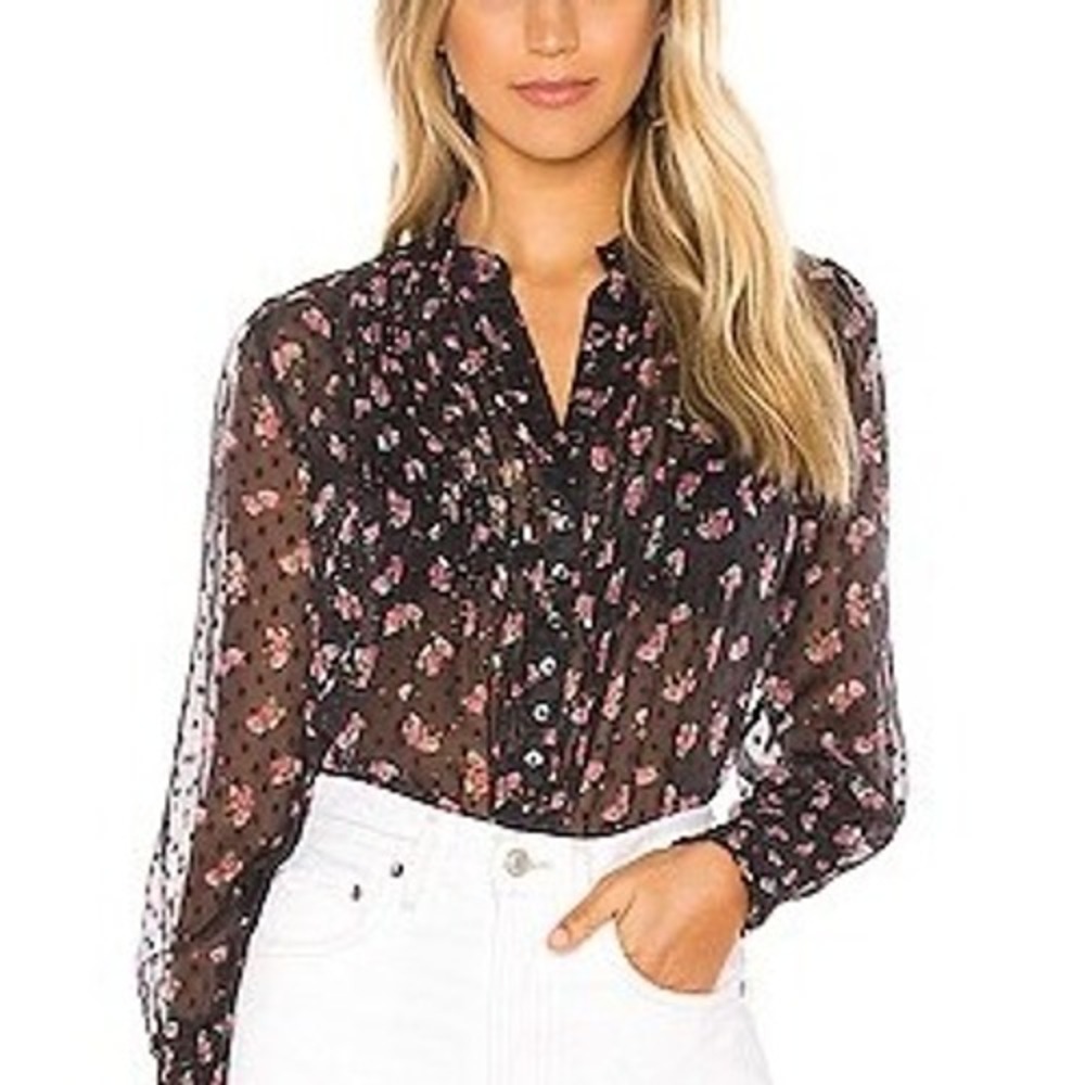Free People Flowers In December Blouse Women's XS Black Boho Hippie Coquette Y2K